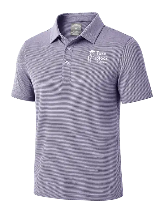 Callaway Navy Fine Line Stripe Polo w/Take Stock in Children Logo