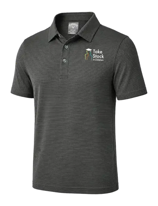 Callaway Black Fine Line Stripe Polo w/Take Stock in Children Logo