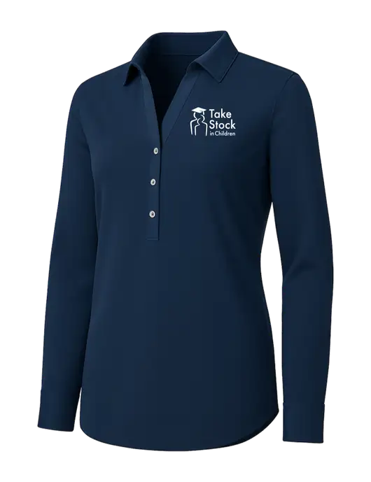 Womens Navy City Stretch Shirt w/Take Stock in Children Logo