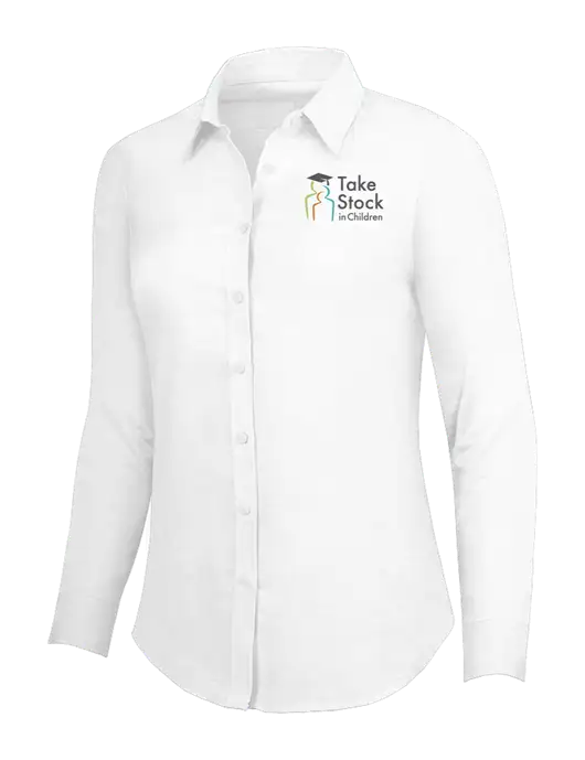 White Womens SuperPro Oxford Shirt w/Take Stock in Children Logo