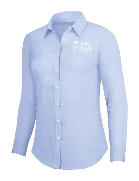 Light Blue Womens SuperPro Oxford Shirt w/Take Stock in Children Logo