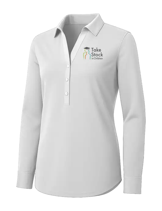 Womens White City Stretch Shirt w/Take Stock in Children Logo