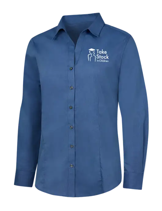 Light Navy Womens Crosshatch Easy Care Shirt w/Take Stock in Children Logo
