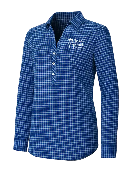 Womens Navy/White City Stretch Shirt w/Take Stock in Children Logo