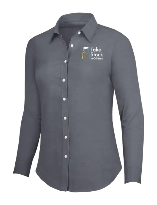 Dark Grey Womens SuperPro Oxford Shirt w/Take Stock in Children Logo
