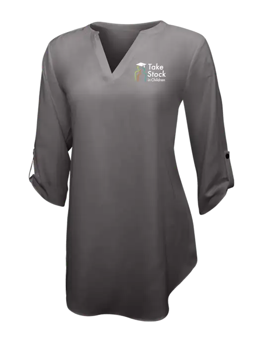 Dark Grey Womens 3/4 Sleeve Tunic Blouse w/Take Stock in Children Logo