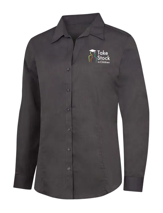 Womens Soft Black Crosshatch Easy Care Shirt w/Take Stock in Children Logo
