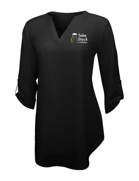 Womens Black 3/4 Sleeve Tunic Blouse w/Take Stock in Children Logo