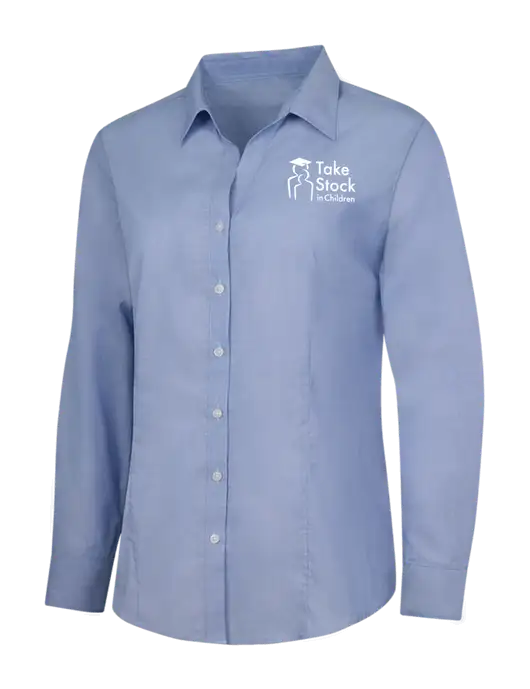 Light Slate Blue Womens Crosshatch Easy Care Shirt w/Take Stock in Children Logo