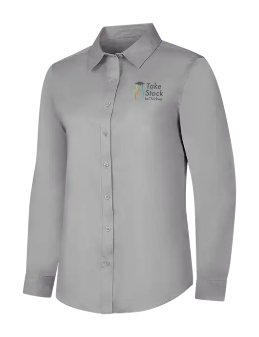 Light Grey Womens Long Sleeve Superpro React Twill Shirt w/Take Stock in Children Logo
