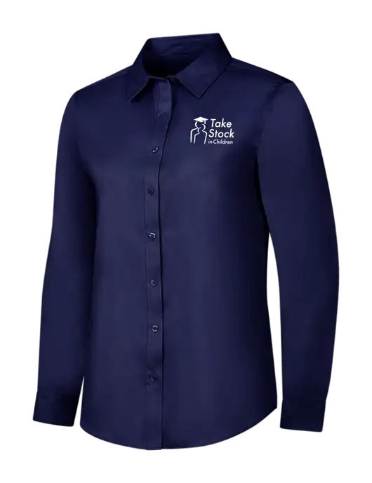 Navy Womens Long Sleeve Superpro React Twill Shirt w/Take Stock in Children Logo
