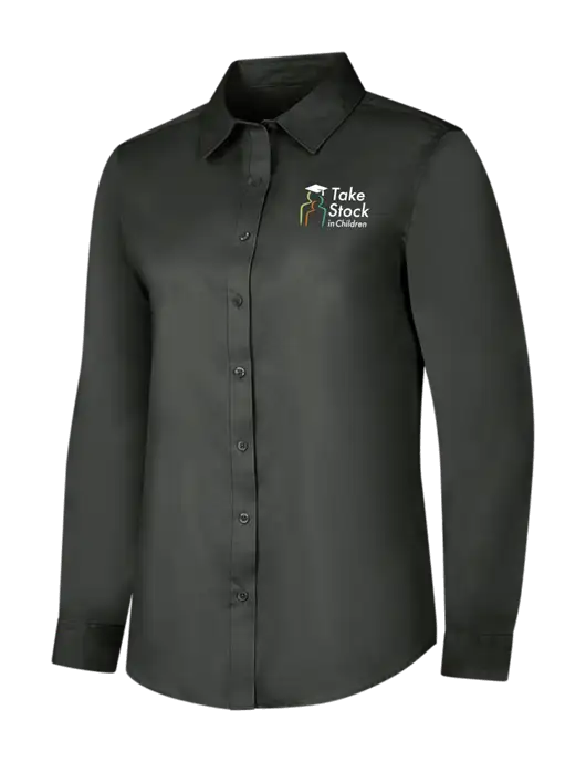 Dark Grey Womens Long Sleeve Superpro React Twill Shirt w/Take Stock in Children Logo