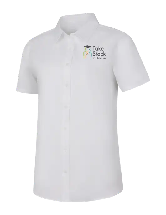 Womens White Short Sleeve Superpro React Twill Shirt w/Take Stock in Children Logo