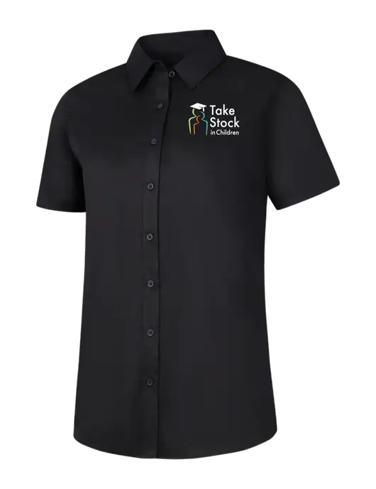 Womens Black Short Sleeve Superpro React Twill Shirt w/Take Stock in Children Logo