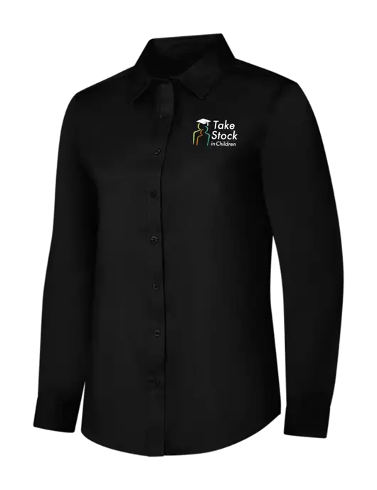 Womens Black Long Sleeve Superpro React Twill Shirt w/Take Stock in Children Logo