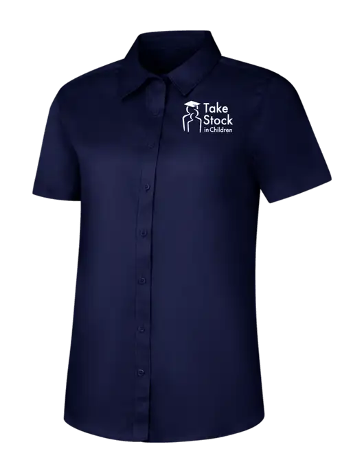 Womens Navy Short Sleeve Superpro React Twill Shirt w/Take Stock in Children Logo