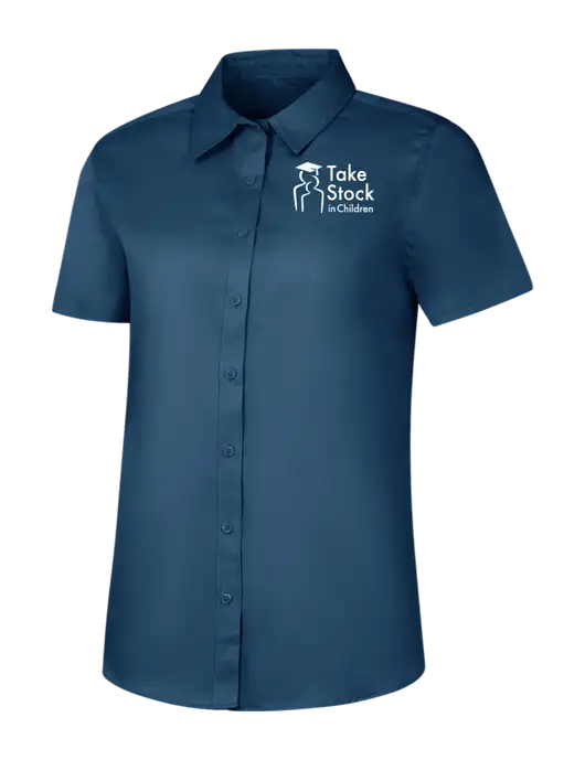 Womens Light Navy Short Sleeve Superpro React Twill Shirt w/Take Stock in Children Logo