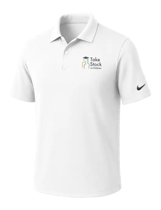 NIKE White Dri-Fit Micro Pique Polo w/Take Stock in Children Logo