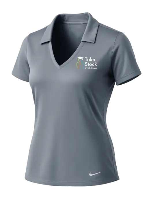 NIKE Medium Grey Womens Dri-Fit Vertical Mesh Polo w/Take Stock in Children Logo