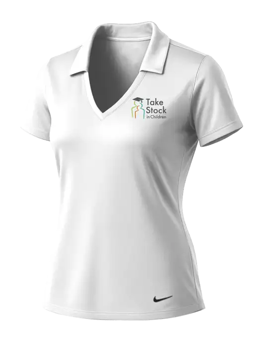 NIKE White Womens Dri-Fit Vertical Mesh Polo w/Take Stock in Children Logo
