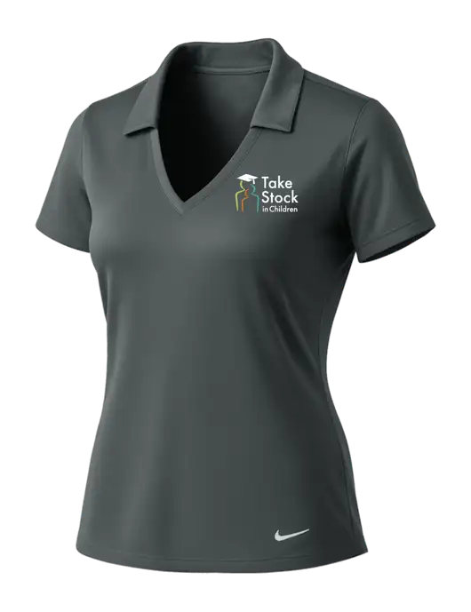 NIKE Dark Grey Womens Dri-Fit Vertical Mesh Polo w/Take Stock in Children Logo