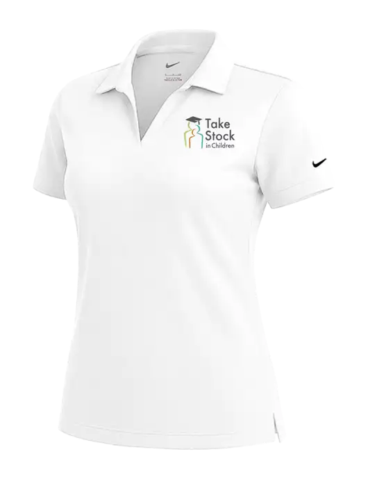 NIKE White Womens Dri-Fit Micro Pique Polo w/Take Stock in Children Logo