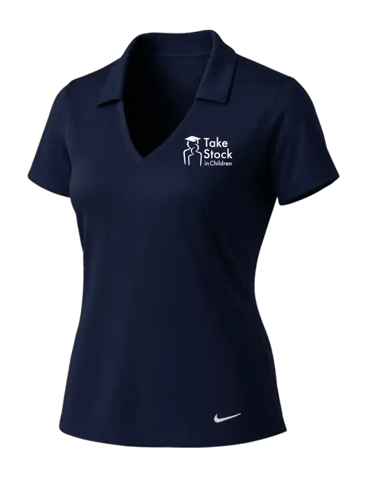 NIKE Dark Navy Womens Dri-Fit Vertical Mesh Polo w/Take Stock in Children Logo