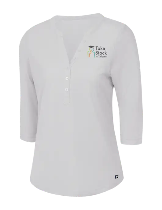 OGIO Bright White Jewel Henley w/Take Stock in Children Logo