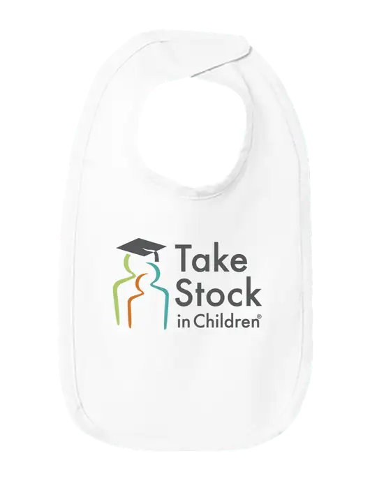 Rabbit Skins White Infant Premium Jersey Bib w/Take Stock in Children Logo