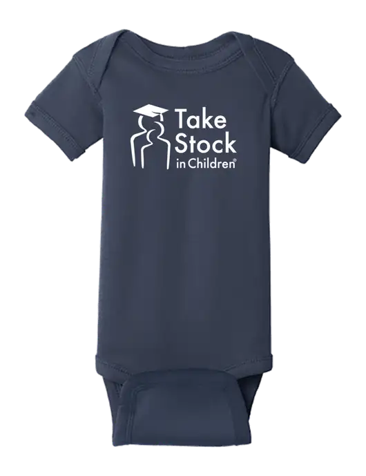 Rabbit Skins Navy Infant Short Sleeve Baby Rib Bodysuit w/Take Stock in Children Logo