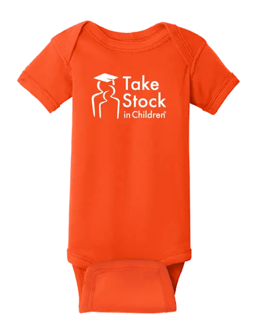 Rabbit Skins Orange Infant Short Sleeve Baby Rib Bodysuit w/Take Stock in Children Logo