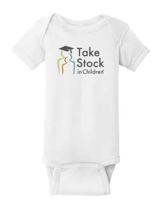 Rabbit Skins White Infant Short Sleeve Baby Rib Bodysuit w/Take Stock in Children Logo
