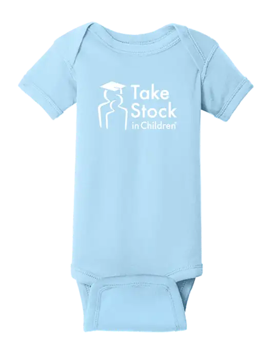 Rabbit Skins Light Blue Infant Short Sleeve Baby Rib Bodysuit w/Take Stock in Children Logo