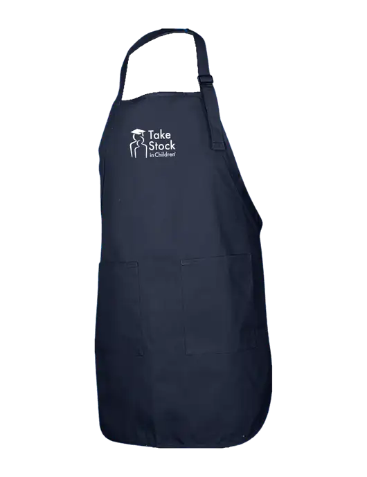Full-Length Navy Apron With Pockets w/Take Stock in Children Logo