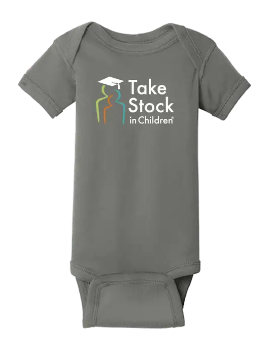 Rabbit Skins Charcoal Infant Short Sleeve Baby Rib Bodysuit w/Take Stock in Children Logo
