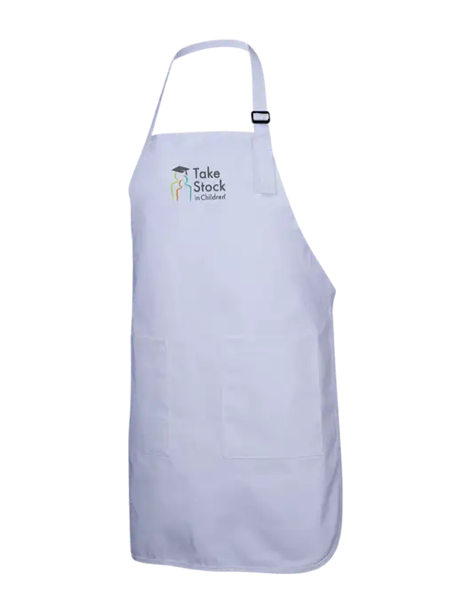 Full-Length White Apron With Pockets w/Take Stock in Children Logo
