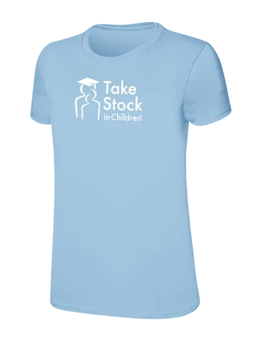 Womens Ring Spun Light Blue 4.5 oz T-Shirt w/Take Stock in Children Logo