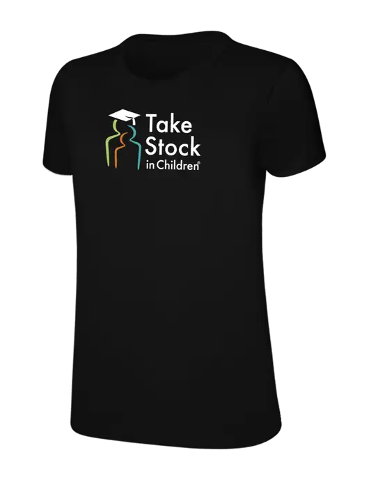 Womens Ring Spun Jet Black 4.5 oz T-Shirt w/Take Stock in Children Logo
