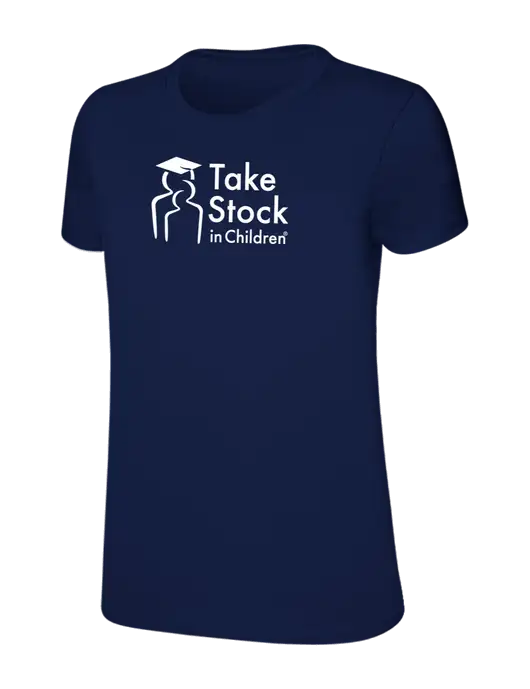Womens Ring Spun Navy 4.5 oz T-Shirt w/Take Stock in Children Logo