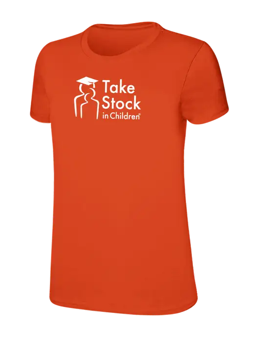 Womens Ring Spun Orange 4.5 oz T-Shirt w/Take Stock in Children Logo