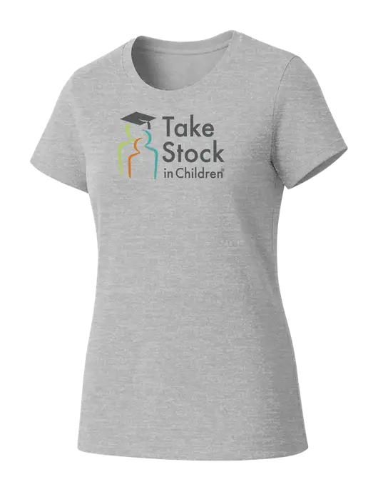 Womens Seriously Soft Light Heathered Grey T-Shirt w/Take Stock in Children Logo