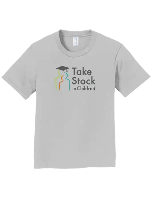 Youth Ring Spun Silver 4.5 oz T-Shirt w/Take Stock in Children Logo