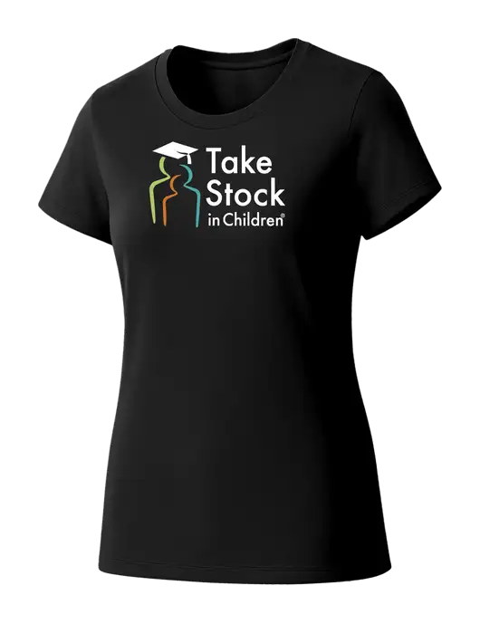 Womens Seriously Soft Black T-Shirt w/Take Stock in Children Logo