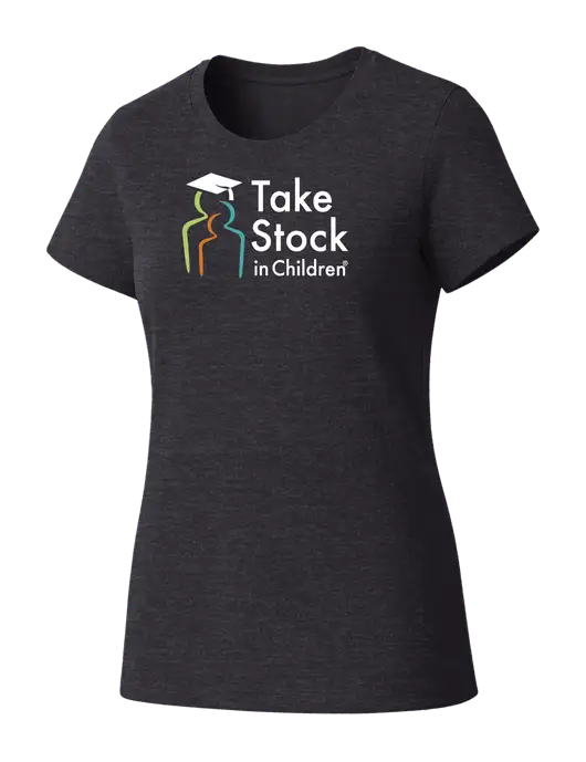 Womens Seriously Soft Heathered Charcoal T-Shirt w/Take Stock in Children Logo