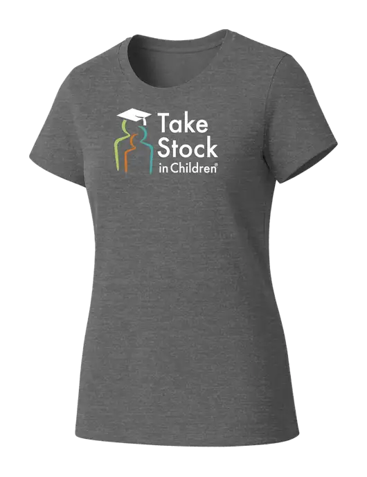 Womens Seriously Soft Grey Frost T-Shirt w/Take Stock in Children Logo