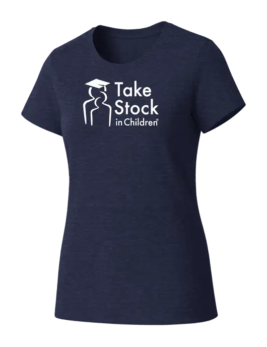 Womens Seriously Soft Heathered Navy T-Shirt w/Take Stock in Children Logo