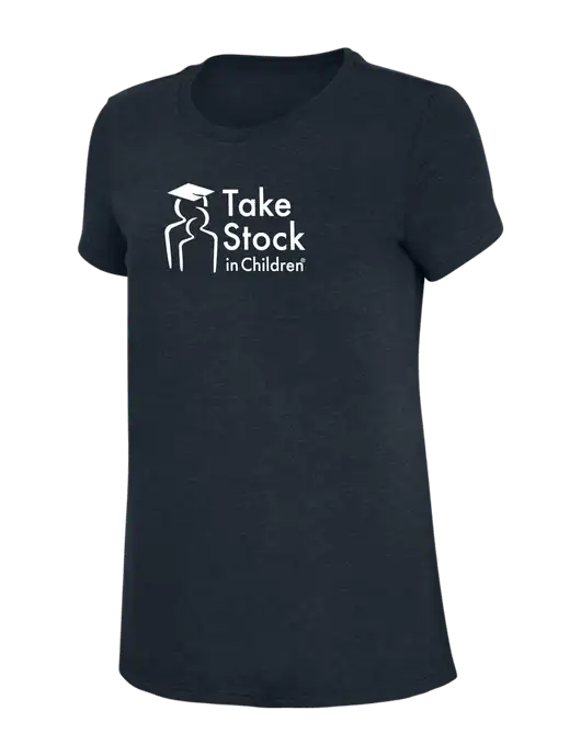 Womens Simply Soft Navy 4.5oz Poly/Combed Ring Spun Cotton T-Shirt w/Take Stock in Children Logo