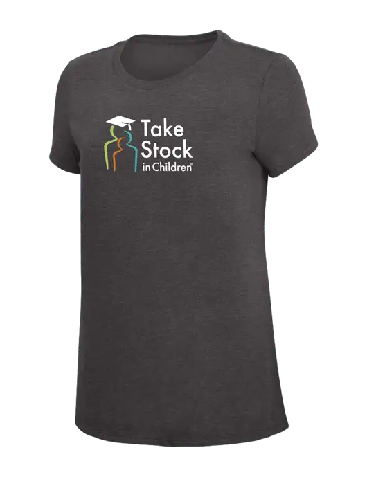 Womens Simply Soft Heather Charcoal 4.5oz  Poly/Combed Ring Spun Cotton T-Shirt w/Take Stock in Children Logo