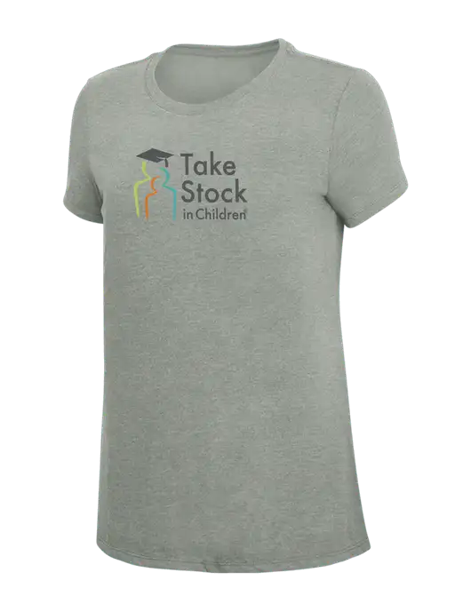 Womens Simply Soft Grey Frost 4.5oz  Poly/Combed Ring Spun Cotton T-Shirt w/Take Stock in Children Logo