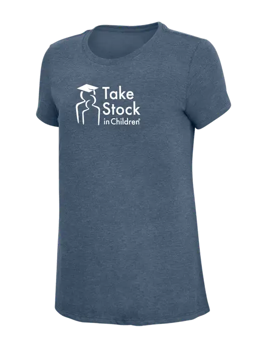 Womens Simply Soft Navy Frost 4.5oz  Poly/Combed Ring Spun Cotton T-Shirt w/Take Stock in Children Logo